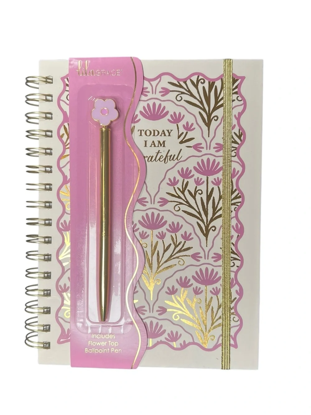 Today I Am Grateful Spiral Journal with Flower Top Pen